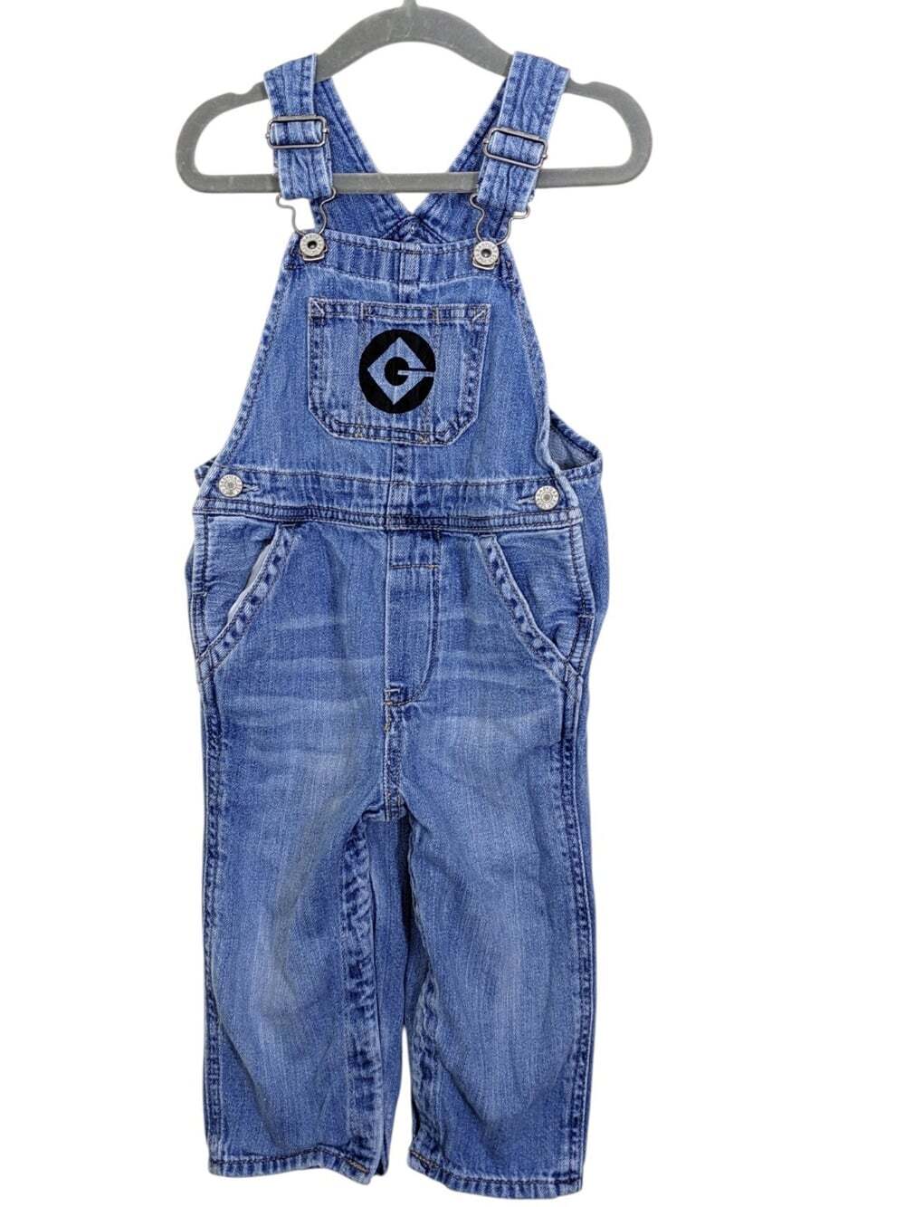 Baby Gap Jean Denim Overalls 18-24 Months Blue Logo Snap Adjustable Straps
